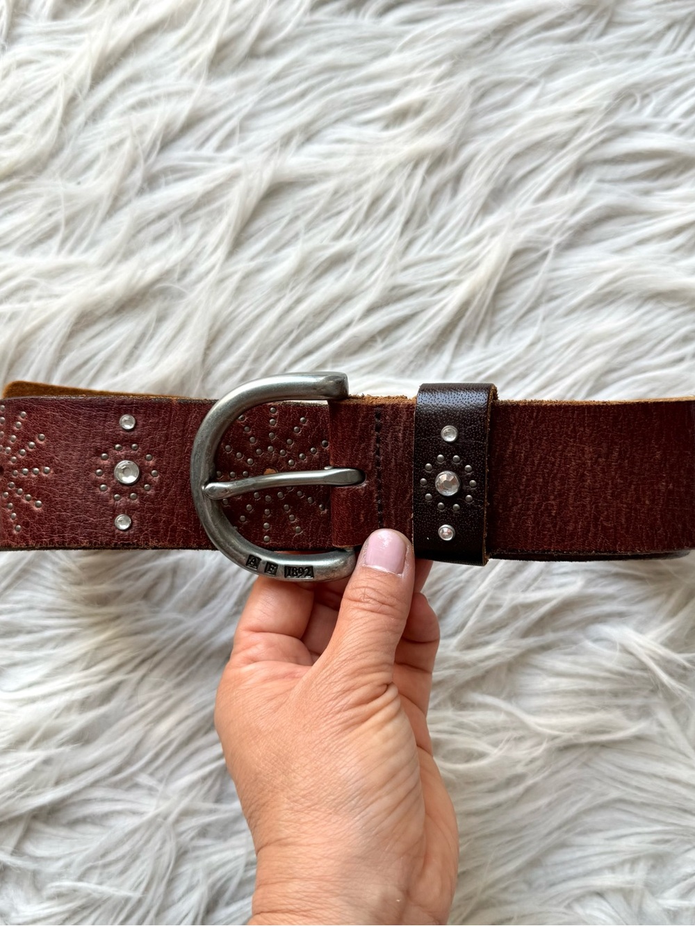 Vintage Abercrombie & Fitch Brown Leather Studded Western Boho Belt Rhinestone